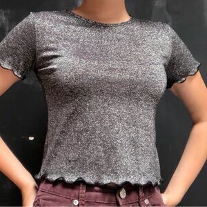 NWOT Urban Outfitters Black and Silver Metallic Ribbed Crop Tee